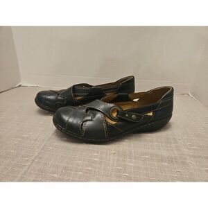 Clark Shoes Women 8M Black Leather Maryjane Buckle Braided Comfort Minimalist